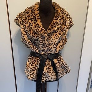 Faux-Fur Leopard Vest w/ Belt